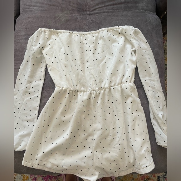 White with black polka dot romper. - Picture 2 of 3